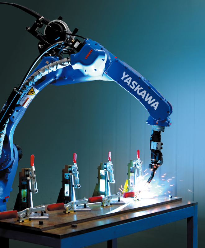 Laser robotic arm in operation, showcasing DELTA CAINA's advanced manufacturing technology for precision and efficiency in furniture hardware production.